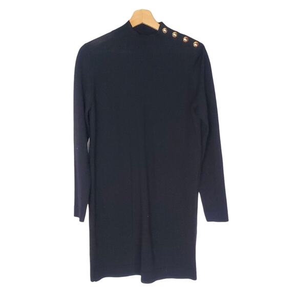 Sezane Jaelle Merino Wool Long Sleeve Sweater Dress Black Gold Button Size Small - Picture 2 of 9